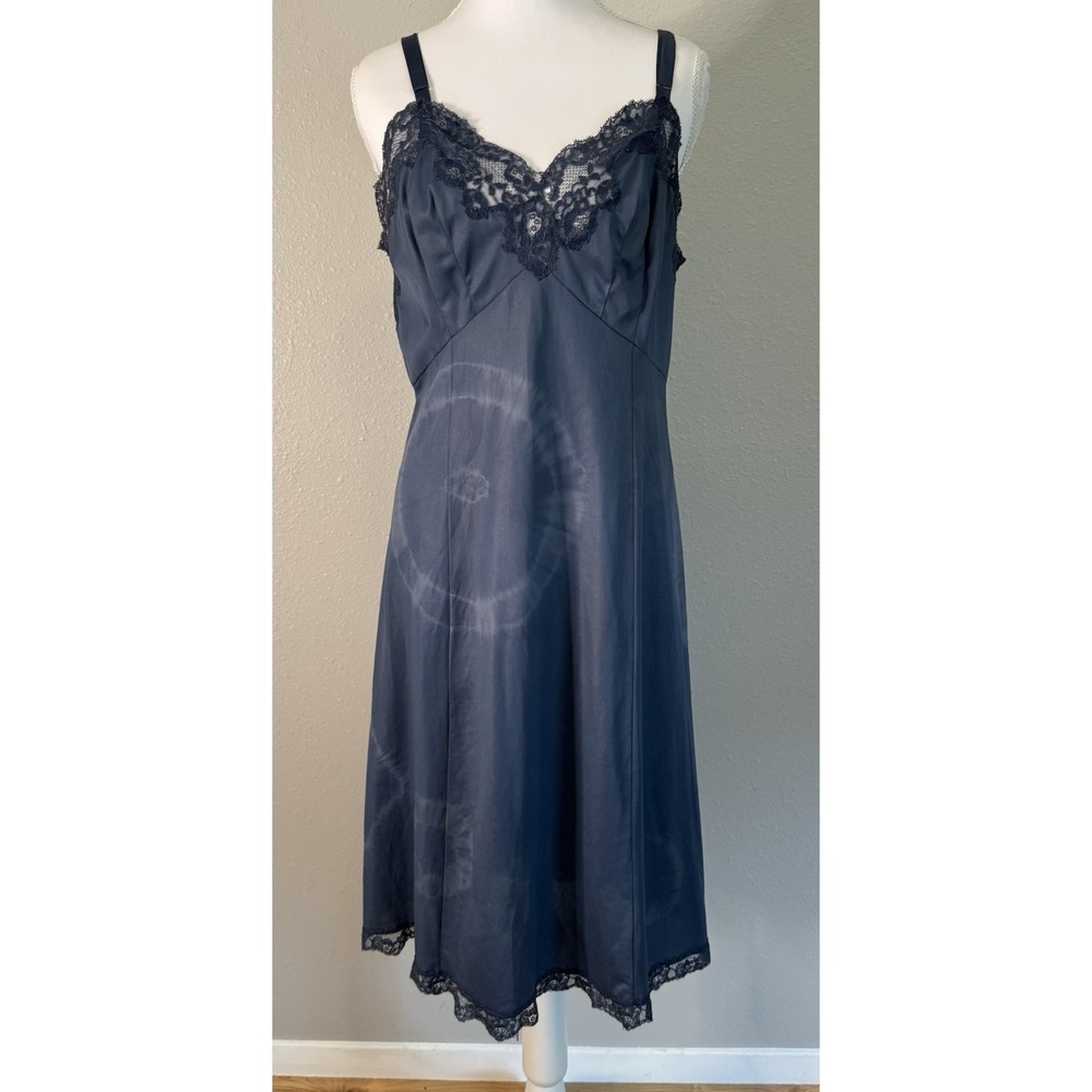 Vintage Gossard Artemis Moody Blue Hand Dyed Lace Slip Dress Goth Fairy M